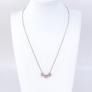 Estate Sterling Silver Rose Gold-Tone Triple Heart Cubic Zirconia Necklace 18"